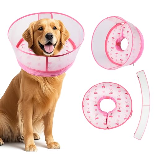 Aufblasbares Hundekegelhalsband für große mittelgroße Hunde nach Operationen, weiches Hunde-Donut-Halsband, verstellbarer Genesungsknochen für Haustiere, verhindert Beißen und Kratzen (Rosa, XL) von Glazeon