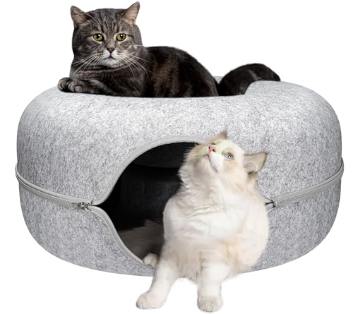 Gleejoy Katzenhöhle für Indoor-Katzen, Donut-Tunnelbett, kratzfestes Haustierspielzeug für mittelgroße und große Katzen bis zu 13,6 kg, Französisches Grau von Gleejoy