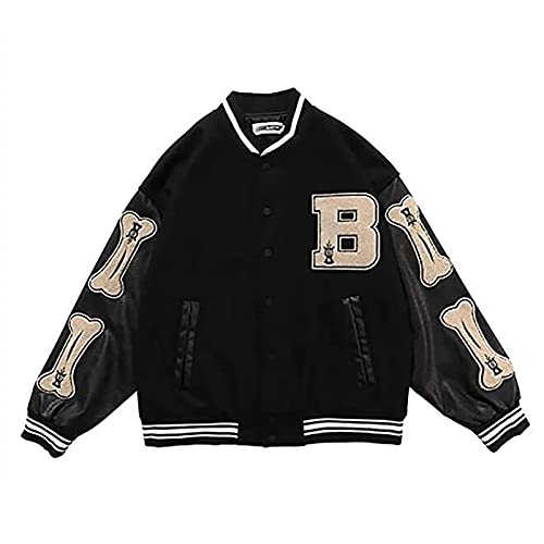 Glenmi Baseball Jacke Männer Mantel Uni Jacke Patchwork Oldschool College Jacke Unisex Paar Jacke Oberbekleidung Jacke (Color : Black, Size : Medium) von Glenmi