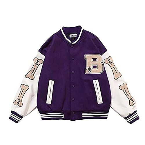 Glenmi Herren Baseball Jacke Jacke Sweat Jacke Vintage Streetwear Übergroße Patchwork Sportjacke Brief Baseball Jacke (Color : Purple, Size : X-Large) von Glenmi