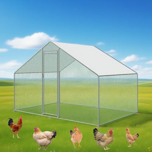 Großer Hühnerstall aus Metall, begehbarer Geflügelkäfig mit Wasserbehälter und UV-Schutzabdeckung, Enten-, Kaninchen- und Katzenhaus, Hühnerauslauf im Freien(Tube Diameter 25mm,2 * 3 * 2) von Glenmi