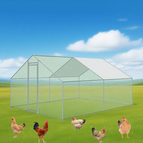 Großer Hühnerstall aus Metall, begehbarer Geflügelkäfig mit Wasserbehälter und UV-Schutzabdeckung, Enten-, Kaninchen- und Katzenhaus, Hühnerauslauf im Freien(Tube Diameter 25mm,4 * 3 * 2) von Glenmi