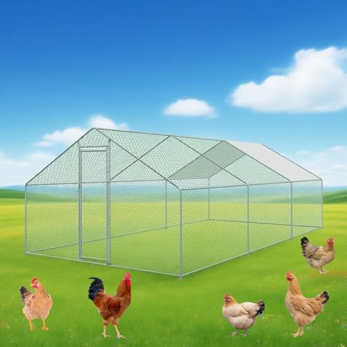 Großer Hühnerstall aus verzinktem Metall, begehbarer Hühnerstall wasserdichter und sonnenschützender Abdeckung, Geflügel-Schattenkäfig for Hühner,Kaninchen(Tube Diameter 32mm,6 * 3 * 2) von Glenmi