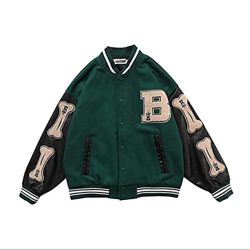 Männer Jacken College Baseball Sportjacke Sweatjacke Unisex Patchwork Mode Streetwear (Color : Green, Size : Medium) von Glenmi