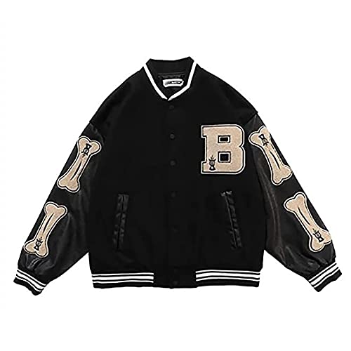 Trendy Unisex Herren- Und Damen-Baseballuniform Sportswear Hooded Jacket Vintage Streetwear Übergroße Patchwork-Sportjacke (Color : Black, Size : Medium) von Glenmi