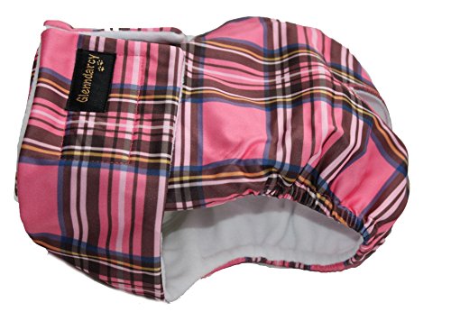 Hundewindeln für Hündinnen oder inkontinente Hunde, wasserdichter Stoff - Größe S bis XL - waschbare Einlagen - pinkes Schottenkaro von Glenndarcy Dog Pants