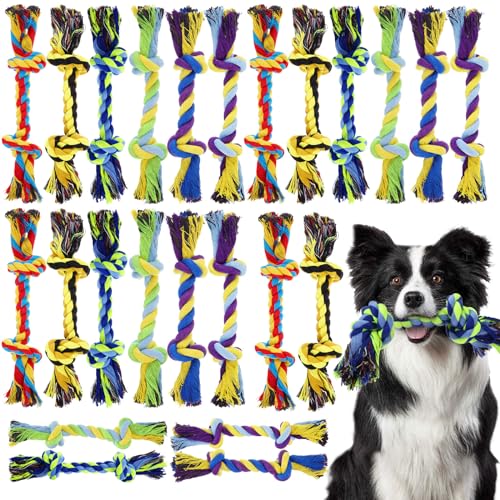 Glimin 24 Stück Hundespielzeug aus Seil, groß, natürliche Baumwolle, 2 Knoten, Hundespielzeug, 2 Knoten, Kauseil, Spielzeug für aggressive Kauer und mittelgroße Hunde von Glimin
