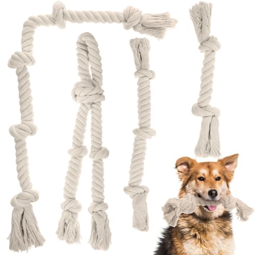 Glimin Hundespielzeug aus natürlicher weißer Baumwolle, robustes Seilspielzeug, hochwertiges weißes Knoten, interaktives Hundespielzeug, Tauziehen, langlebig, strapazierfähiges Baumwollseil, von Glimin