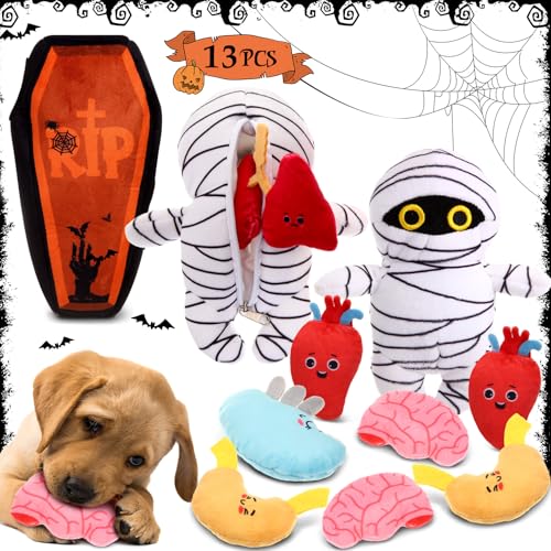 Glimin Quietschendes Halloween-Hundespielzeug, Sarg, Mumie, Hundespielzeug mit Organen, Versteck- und Welpenspielzeug, Halloween-Spielzeug, Geschenk für Halloween, Dekoration, Hundetraining, 13 Stück Glimin Quietschendes Halloween-Hundespielzeug, Sarg, Mumie, Hundespielzeug mit Organen, Versteck- und Welpenspielzeug, Halloween-Spielzeug, Geschenk für Halloween, Dekoration, Hundetraining, 13 Stück von Glimin
