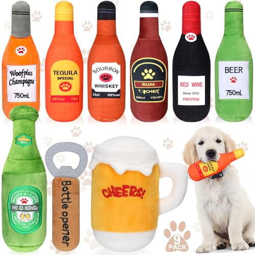 Glimin Quietschspielzeug für Wasserflasche, Bierflasche, Hund, groß, Plüsch, Quietschspielzeug, großes Bieröffner-Design, interaktives, lustiges Hundespielzeug mit Quietscher für kleine und von Glimin
