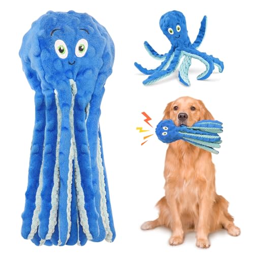 Glirop Octopus Interaktives Hundespielzeug, keine Füllung, Kauspielzeug für Hunde, quietschendes Plüsch-Welpenspielspielzeug mit Knisterpapier, weiches Hundespielzeug für kleine, mittelgroße und große von Glirop