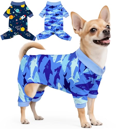 Glittme Hunde-Pyjama, weiche Hundekleidung für kleine und mittelgroße Hunde, elastisch, atmungsaktiv, 2 Stück von Glittme
