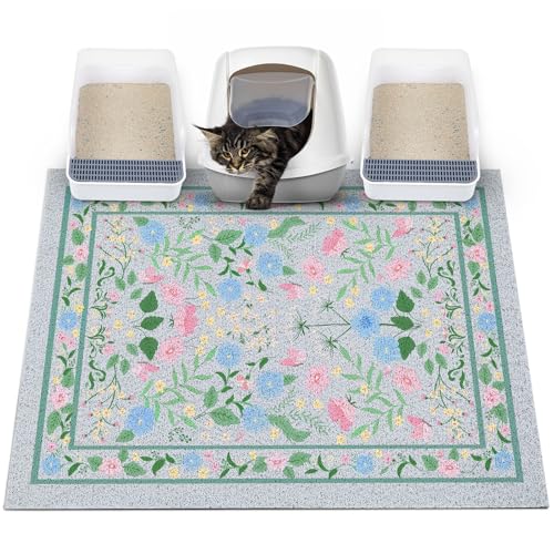 Glittme Katzentoilettenmatte mit rutschfester Unterseite, 101,6 x 76,2 cm, leicht zu reinigen, waschbar, Katzenfuttermatte für Kätzchen, Größe XL von Glittme