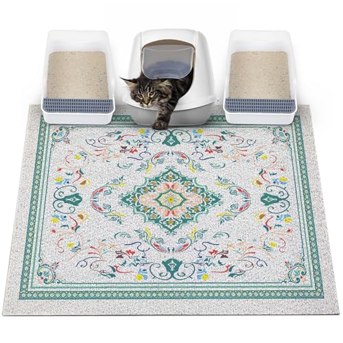 Glittme Katzentoilettenmatte mit rutschfester Unterseite, 101,6 x 76,2 cm, leicht zu reinigen, waschbar, Katzenfuttermatte für Kätzchen, Größe XL von Glittme