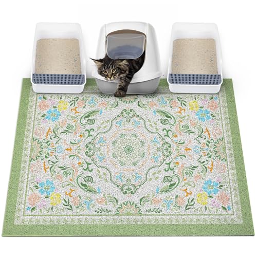 Glittme Katzentoilettenmatte mit rutschfester Unterseite, 101,6 x 76,2 cm, leicht zu reinigen, waschbar, Katzenfuttermatte für Kätzchen, Größe XL von Glittme