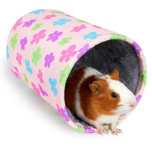 Glittme Meerschweinchentunnel Waschbar Meerschweinchen Versteck Tragbare Kaninchen Tunnel Weiche Frettchen Tunnel zum Spielen Ruhen Meerschweinchen Zubehör für Igel, Hamster, Aprikosenblumen von Glittme