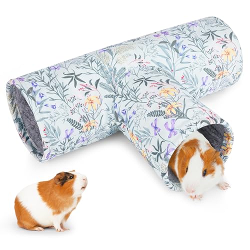 Glittme Meerschweinchentunnel Waschbar Meerschweinchen Versteck Tragbare Kaninchen Tunnel Weiche Frettchen Tunnel zum Spielen Ruhen Meerschweinchen Zubehör für Igel, Hamster, Blumen und Blätter von Glittme