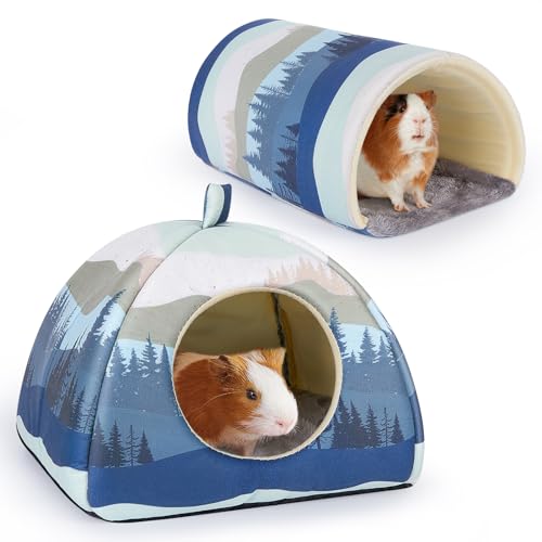 Glittme Meerschweinchenversteck Weiches Bett und Tunnel, 2 Pack Waschbarer Tunnel mit Hauszubehör für Hamster, Kaninchen, Hase, Kleintier von Glittme