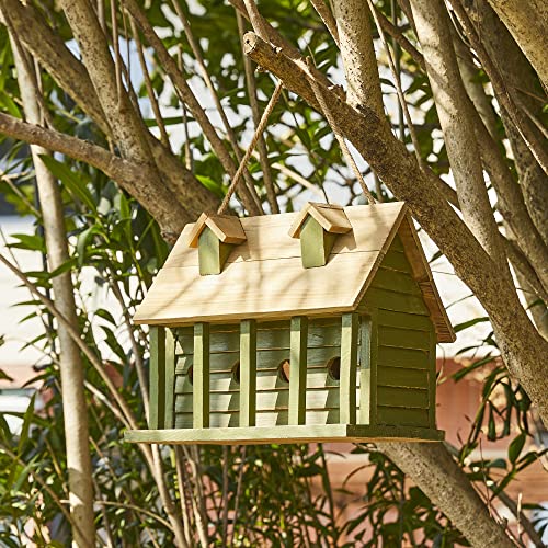 Glitzhome 36.7 cm L Vogelhaus aus Holz zum Aufhängen für den Außenbereich, übergroße Vogelhaus, rustikales bemaltes Vogelhaus für Bluebird Wren, Chickadee, Spatzen, Terrasse, Grün von Glitzhome