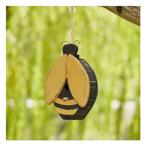 Glitzhome Einzigartiges, niedliches und lebensechtes Bienenförmiges Massivholz, dekorativ, für den Außenbereich, Vogelhaus, 29,8 cm hoch von Glitzhome