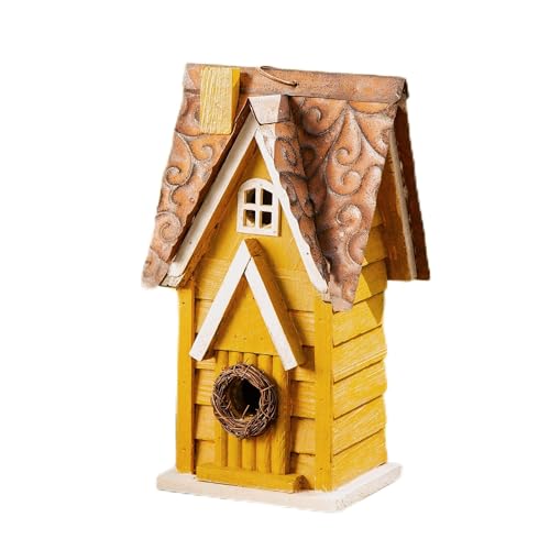 Glitzhome GH90085 Vogelhaus zum Aufhängen, aus Holz, Gelb von Glitzhome