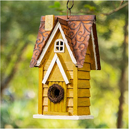 Glitzhome - Vogelhaus zum Aufhängen aus massivem Altholz in Gelb, 30,5 cm (12 Zoll), für den Außenbereich von Glitzhome