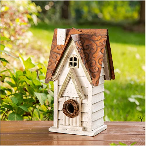 glitzhome Vogelhaus aus Massivholz, 30,5 cm hoch, gewaschenes Weiß, Used-Look, Vogelhaus zum Aufhängen, für den Außenbereich glitzhome Vogelhaus aus Massivholz, 30,5 cm hoch, gewaschenes Weiß, Used-Look, Vogelhaus zum Aufhängen, für den Außenbereich von Glitzhome