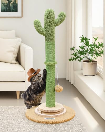 Globlazer 78 cm hoher Katzenkratzbaum Kaktus Katzenkratzbaum Niedlicher Sisal-Kratzbaum mit baumelnder Kugel und moderner Holzkugel-Tracking-Interaktives Spielzeug für Indoor-Katzen und Kätzchen von Globlazer
