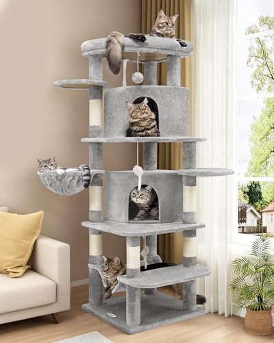 Globlazer C66 Eck-Katzenbaum für große Katzen, 167,6 cm hoch, gebogen, großer Katzenturm für mehrere Indoor-Katzen mit 6 Kratzstämmen, 2 geräumige Katzenhütten, Hängematte, Hängekorb, Hellgrau Globlazer C66 Eck-Katzenbaum für große Katzen, 167,6 cm hoch, gebogen, großer Katzenturm für mehrere Indoor-Katzen mit 6 Kratzstämmen, 2 geräumige Katzenhütten, Hängematte, Hängekorb, Hellgrau von Globlazer