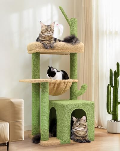 Globlazer F46A Kaktus-Katzenbaum, 116,8 cm, Kaktus-Katzenturm für erwachsene Katzen, Katzenkondo mit großer oberer Sitzstange, Hängematte, Kratzstämme, interaktives Spielzeug, Katzenbaum und Turm für Globlazer F46A Kaktus-Katzenbaum, 116,8 cm, Kaktus-Katzenturm für erwachsene Katzen, Katzenkondo mit großer oberer Sitzstange, Hängematte, Kratzstämme, interaktives Spielzeug, Katzenbaum und Turm für von Globlazer