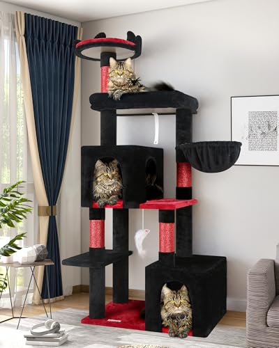 Globlazer Gothic Katzenbaum, 157.5 cm Goth Katzenturm Kitty Cat Kletterturm mit großer Plattform für Indoor-Katzen, Kratzbäume, gemütliche Höhlen, F62, Schwarz von Globlazer