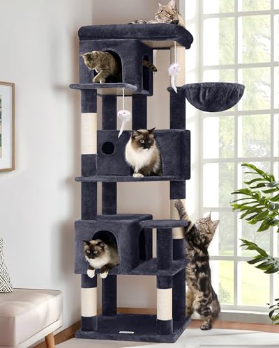 Globlazer F66 Eck-Katzenbaum, 167,6 cm, mehrstufiger Kletterturm, Kitty Condos, Katzenkratzturm für den Innenbereich, mehrere Katzen, mit großer Plattform, 3 Katzenhöhlen, Dunkelgrau Globlazer F66 Eck-Katzenbaum, 167,6 cm, mehrstufiger Kletterturm, Kitty Condos, Katzenkratzturm für den Innenbereich, mehrere Katzen, mit großer Plattform, 3 Katzenhöhlen, Dunkelgrau von Globlazer