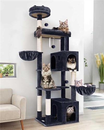 Globlazer F73 Robuster Katzenturm, 185,4 cm hoch, Katzenbaum für mehrere Indoor-Katzen, Erwachsene, groß, mehrstufiger Katzenturm mit 5 Kratzstämmen, 2 Katzenhütten, 2 gepolsterten Sitzstangen, 2 von Globlazer