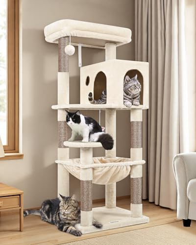 Globlazer Katzenbaum Turm mit Kratzbaum für Indoor-Katzen, 134,6 cm hoch, Plüsch-Kletterturm, Wohnhaus mit großer Hängematte, geräumige Katzenhöhle, großes gepolstertes Sitzbett, F53, Beige Globlazer Katzenbaum Turm mit Kratzbaum für Indoor-Katzen, 134,6 cm hoch, Plüsch-Kletterturm, Wohnhaus mit großer Hängematte, geräumige Katzenhöhle, großes gepolstertes Sitzbett, F53, Beige von Globlazer