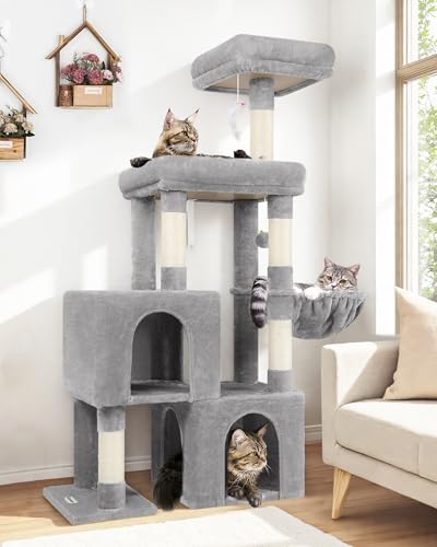 Globlazer Katzenturm für Indoor-Katzen, 132,1 cm, mehrstufiger Katzenturm mit 5 Sisal-Kratzstämmen, Katzenbaumhaus mit 2 gepolsterten Sitzstangen, 2 gemütlichen Höhlen, großem Hängekorb Globlazer Katzenturm für Indoor-Katzen, 132,1 cm, mehrstufiger Katzenturm mit 5 Sisal-Kratzstämmen, Katzenbaumhaus mit 2 gepolsterten Sitzstangen, 2 gemütlichen Höhlen, großem Hängekorb von Globlazer