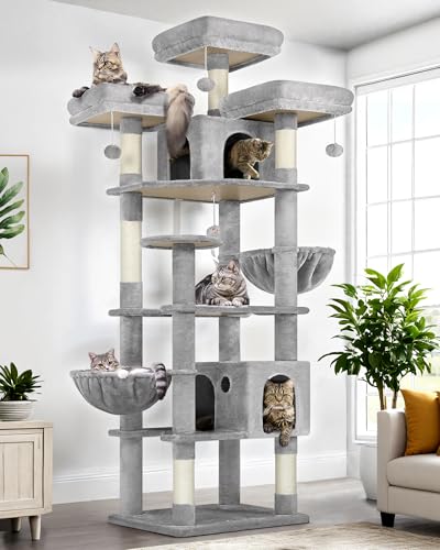 Globlazer Kratzbäume und Türme für mehrere ausgewachsene Katzen, 208,3 cm XXL hoher Katzenbaum Turm für Indoor-Katzen mit Kratzbaum, 3 Sitzstangen, 2 Höhlen, 2 Hängekörbe, F82, Hellgrau Globlazer Kratzbäume und Türme für mehrere ausgewachsene Katzen, 208,3 cm XXL hoher Katzenbaum Turm für Indoor-Katzen mit Kratzbaum, 3 Sitzstangen, 2 Höhlen, 2 Hängekörbe, F82, Hellgrau von Globlazer