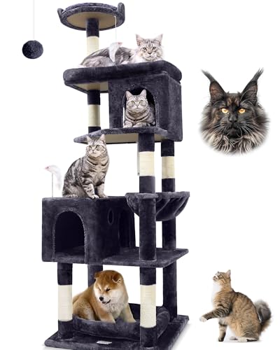 Globlazer Kratzbaum XXL, Katzenbaum Groß 183 cm hoch mit 2 Katzenhaus, Gepolsterte Plattform, Sitzstangen, Korb, Hundebett, Plüschball, Mehrstöckiger Katzenturm für Große Katzen (S72, Dunkelgrau) Globlazer Kratzbaum XXL, Katzenbaum Groß 183 cm hoch mit 2 Katzenhaus, Gepolsterte Plattform, Sitzstangen, Korb, Hundebett, Plüschball, Mehrstöckiger Katzenturm für Große Katzen (S72, Dunkelgrau) von Globlazer