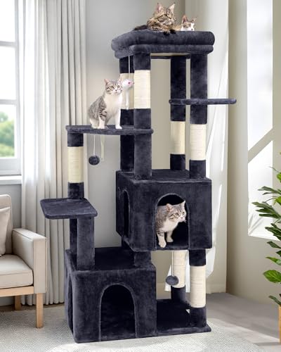 Globlazer Kratzbaum Groß, Katzenbaum Stabil 156 cm hoch mit 2 Große Katzenhaus, Gepolsterte Sitzstangen Plattform, Sisal Kratzsäulen, Katzenspielzeug, Katzenturm für Große Katzen (F61, Dunkelgrau) Globlazer Kratzbaum Groß, Katzenbaum Stabil 156 cm hoch mit 2 Große Katzenhaus, Gepolsterte Sitzstangen Plattform, Sisal Kratzsäulen, Katzenspielzeug, Katzenturm für Große Katzen (F61, Dunkelgrau) von Globlazer