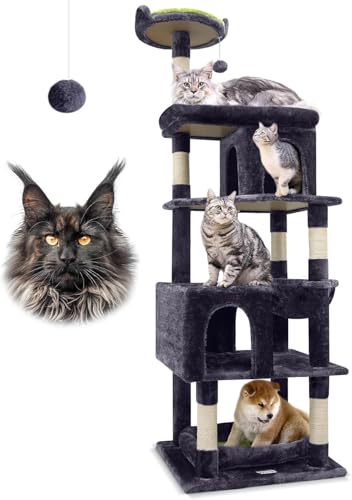 Globlazer Kratzbaum Groß Hoch 183 cm mit Katzenhaus Groß Plattform Korb Sitzstangen Bett Plüsch Katzenspielzeug, Katzenbaum Stabil für Große Katzen Maine Coon Britisch Kurzhaar (S72, Dunkelgrau) von Globlazer
