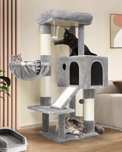 Globlazer Kratzbaum Große, Katzenbaum Stabil mit Groß Katzenhaus Gepolsterte Sitzstangen Korb Kratzrampe Sisal Plüsch Spielzeug, katzenkratzbaum hoch 116 cm für Mehrere Groß Katzen (S45, Hellgrau) Globlazer Kratzbaum Große, Katzenbaum Stabil mit Groß Katzenhaus Gepolsterte Sitzstangen Korb Kratzrampe Sisal Plüsch Spielzeug, katzenkratzbaum hoch 116 cm für Mehrere Groß Katzen (S45, Hellgrau) von Globlazer