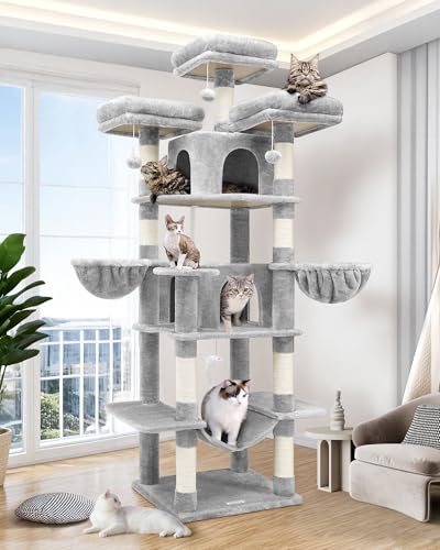 Globlazer Kratzbaum Große XXL hoch 204 cm mit 3 Gepolsterte Sitzstangen, 2 Katzenhaus, 2 Korb, Hängematte, Luxus Katzenbaum Stabil für Große Katzen Mehrkatzen Ausruhen Spielen Innen (F80, Hellgrau) Globlazer Kratzbaum Große XXL hoch 204 cm mit 3 Gepolsterte Sitzstangen, 2 Katzenhaus, 2 Korb, Hängematte, Luxus Katzenbaum Stabil für Große Katzen Mehrkatzen Ausruhen Spielen Innen (F80, Hellgrau) von Globlazer