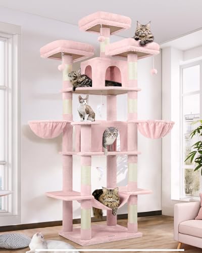 Globlazer Kratzbaum Rosa Große XXL hoch 204 cm mit 3 Gepolsterte Sitzstangen, 2 Katzenhaus, 2 Korb, Hängematte, Luxus Katzenbaum Stabil für Große Katzen Mehrkatzen Ausruhen Spielen Innen (F80, Rosa) Globlazer Kratzbaum Rosa Große XXL hoch 204 cm mit 3 Gepolsterte Sitzstangen, 2 Katzenhaus, 2 Korb, Hängematte, Luxus Katzenbaum Stabil für Große Katzen Mehrkatzen Ausruhen Spielen Innen (F80, Rosa) von Globlazer