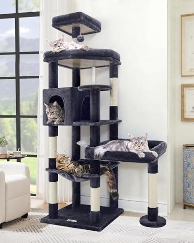 Globlazer S65 Extra großer Plattform-Katzenbaumturm, 165,1 cm hoch, stabiler Katzenbaum für mehrere Indoor-Katzen, große Erwachsene, großer Katzenturm mit 3 gepolsterten Sitzstangen, 6 Kratzstämme, Globlazer S65 Extra großer Plattform-Katzenbaumturm, 165,1 cm hoch, stabiler Katzenbaum für mehrere Indoor-Katzen, große Erwachsene, großer Katzenturm mit 3 gepolsterten Sitzstangen, 6 Kratzstämme, von Globlazer