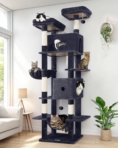 Globlazer S80B Großer Kratzbaum mit Katzenhöhlen, 203,2 cm hoher Katzenbaum für mehrere Indoor-Katzen, große Erwachsene, XXL-Kletterturm mit Katzenhöhlen, Sisal-Kratzstämme, Sitzstangen, Hängematte Globlazer S80B Großer Kratzbaum mit Katzenhöhlen, 203,2 cm hoher Katzenbaum für mehrere Indoor-Katzen, große Erwachsene, XXL-Kletterturm mit Katzenhöhlen, Sisal-Kratzstämme, Sitzstangen, Hängematte von Globlazer