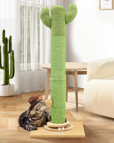 Globlazer SC37 Kratzbäume für Indoor Große Katzen Erwachsene, 94.0 cm Kaktus Katzenkratzbaum Katzenkratzbaum Niedlicher Sisal Große Katzenkratzbaum mit Moderne Holzball Tracking Interaktives Spielzeug von Globlazer