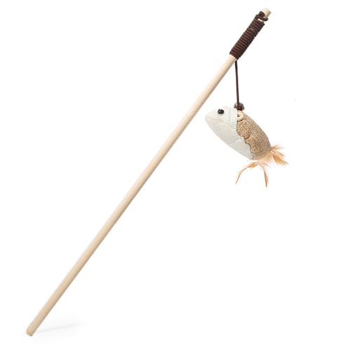 Glomora Katzen-Zauberstab, hölzerner Teaser-Stick, interaktives Krallen-Schleifstab-Spielzeug, robust, interessanter lustiger Katzenstab für drinnen und draußen (Type 1) von Glomora