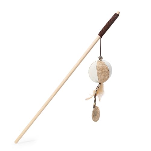 Glomora Katzen-Zauberstab, hölzerner Teaser-Stick, interaktives Krallen-Schleifstab-Spielzeug, robust, interessanter lustiger Katzenstab für drinnen und draußen (Type 2) von Glomora