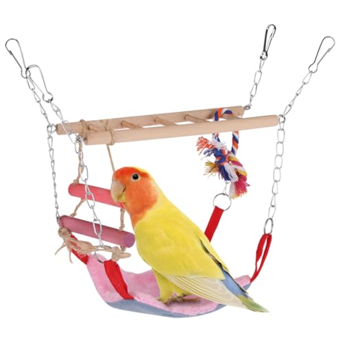 Kleintier-Hängebrücke, Hängekäfigzubehör mit Hängematte und Kletterspielzeug, Leiter und Ring, ideal für Ratten, Frettchen, Meerschweinchen, Sittiche, Finken, Nymphensittiche (Rosa) von Glomora