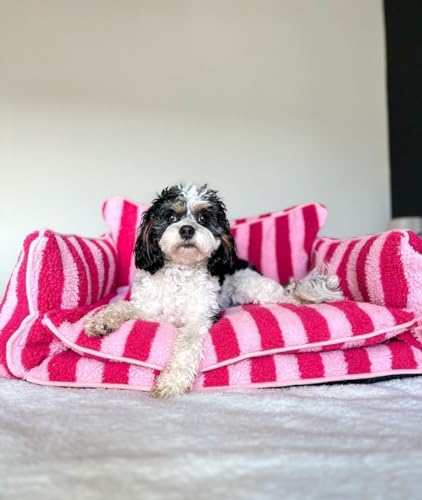 Gestreiftes Haustierbett, rosa Hundebett, Hundesofabett (Rosa, Medium) von Glow Pups