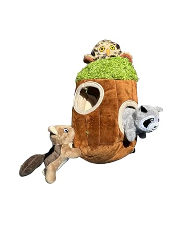 Glow Pups Animal in Tree Hide and Seek Hundespielzeug für kleine und mittelgroße Hunde, Plüschtier im Stamm Hundespielzeug mit Quietscher, interaktives Burrow Hundespielzeug (Kleiner Baum mit von Glow Pups